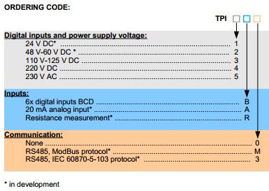 TPI-tap changer position indicator ordering