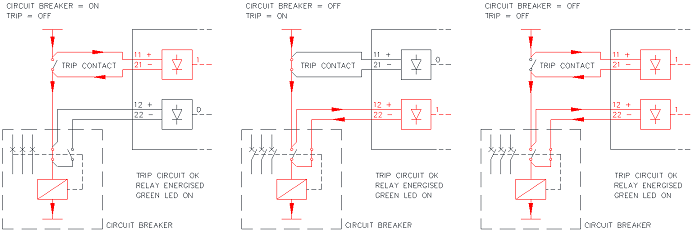 Trip circuit supervision relay TCSx21x operation 3 wires